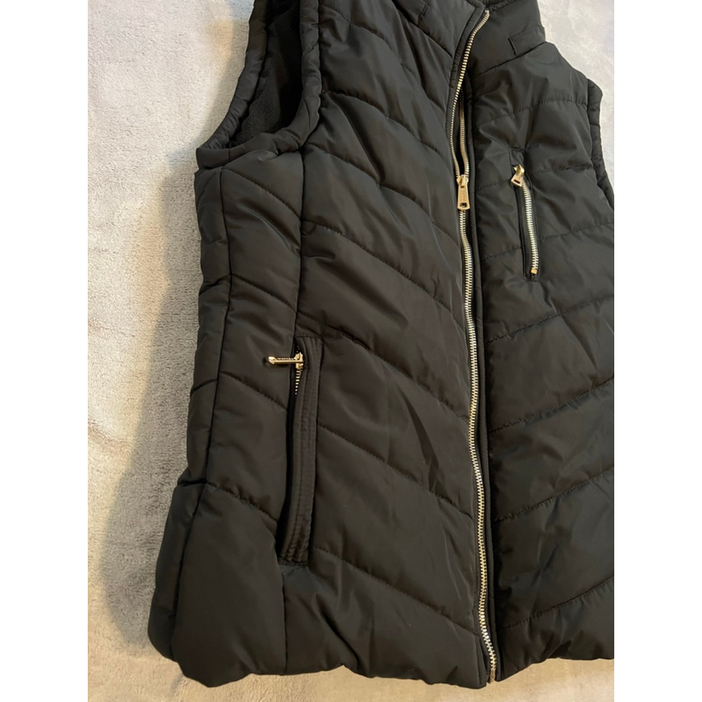 Women's Wantdo Black Puffer Vest with Gold Zippers M - Picture 2 of 11